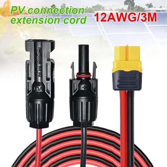 10ft 12 AWG XT60 Female to Solar Connector Solar Panel Extension Charging Cable - Picture 1 of 4